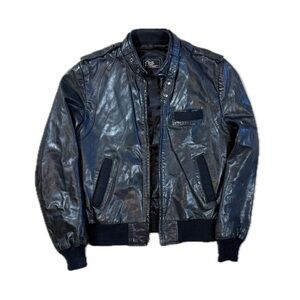 Eros Vintage Genuine Leather Bomber Jacket Size 40 Medium Black Zip Moto Biker